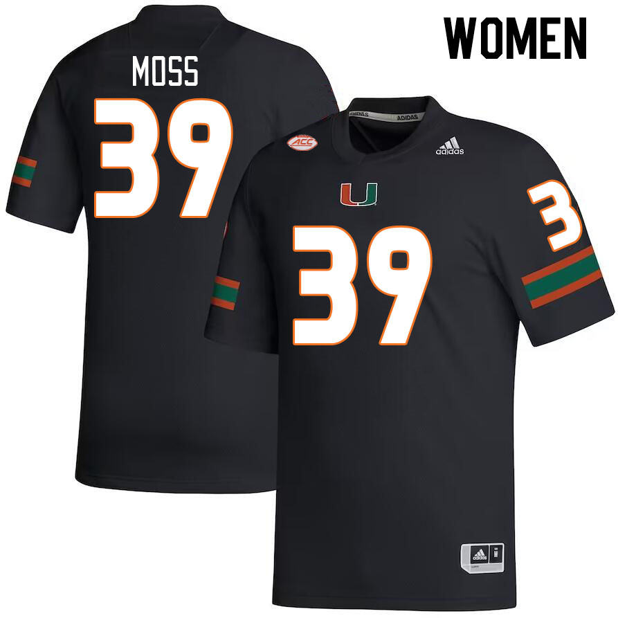 Women #39 Cyrus Moss Miami Hurricanes College Football Jerseys Stitched-Black - Click Image to Close